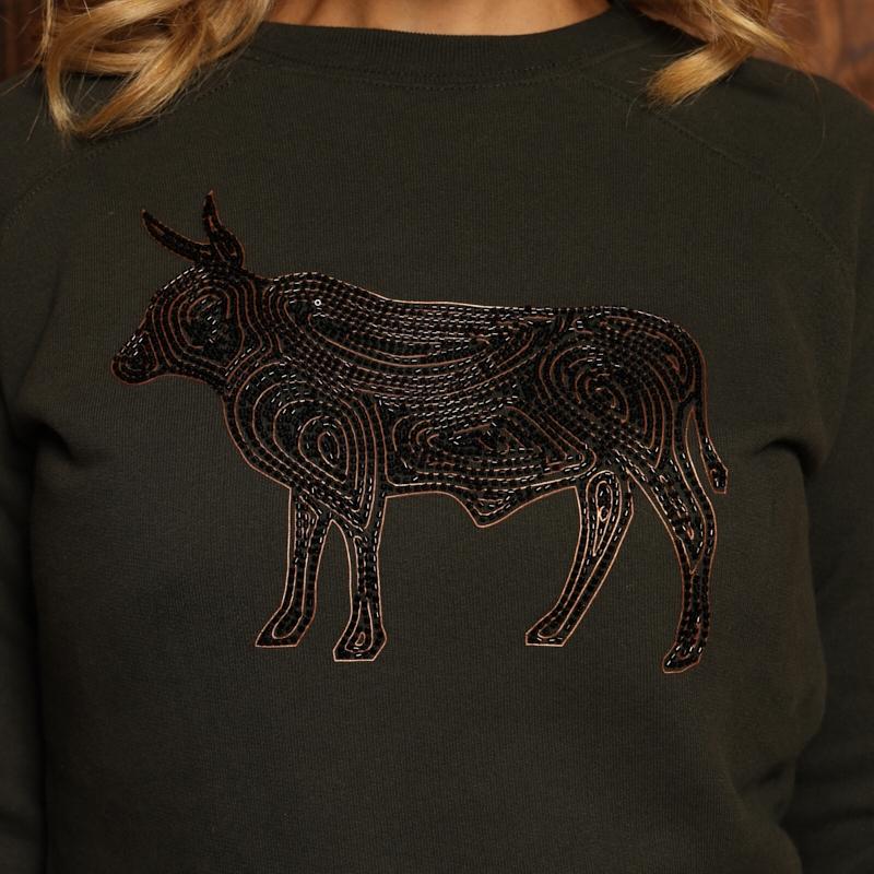 Kingsley Moremi Embellished Nguni Pullover Sweatshirt - Fatigue