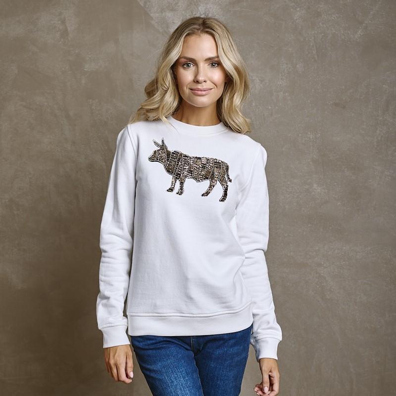 Luxe Embellished Nguni Crew Sweat - Pelican
