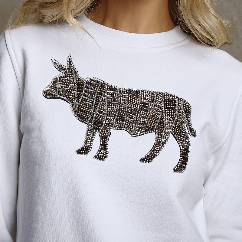 Luxe Embellished Nguni Crew Sweat - Pelican