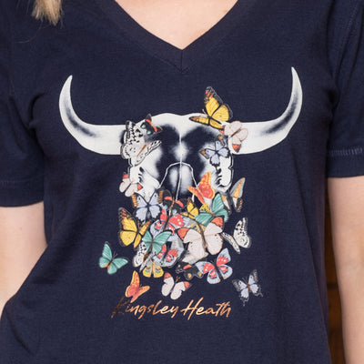 Butterfly Skull V-Neck Tee Midnight