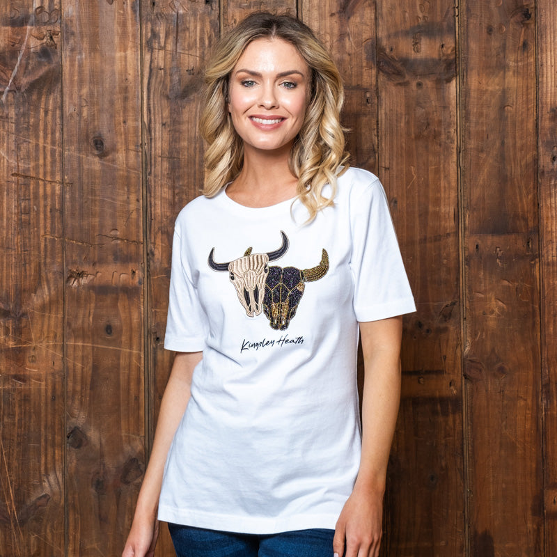 Twin Beaded Skull Regular Crew Tee Pelican