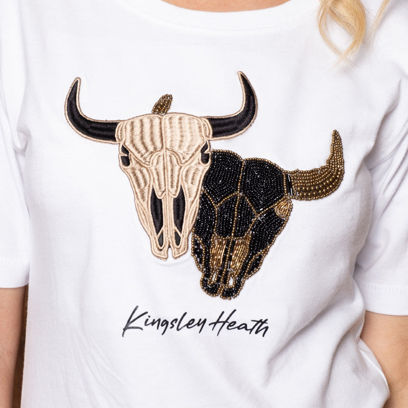 Twin Beaded Skull Regular Crew Tee Pelican