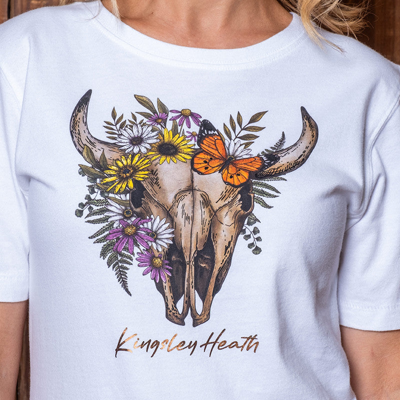 Grungey Flora Skull CrewTee Pelican