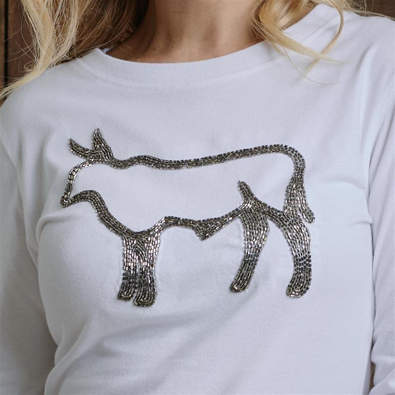 Beaded Outline Nguni Longsleeve Tee - Pelican