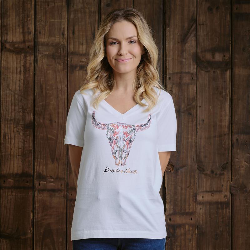 Roller Paint Skull V-Neck Tee - Pelican