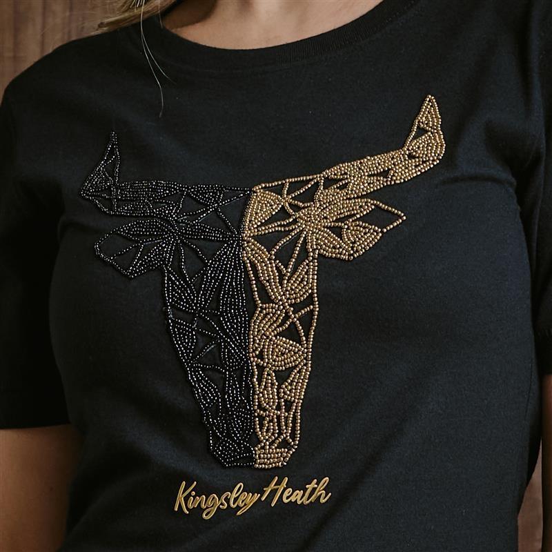 Kingsley Two Tone Beaded Skull Tee  - Mamba