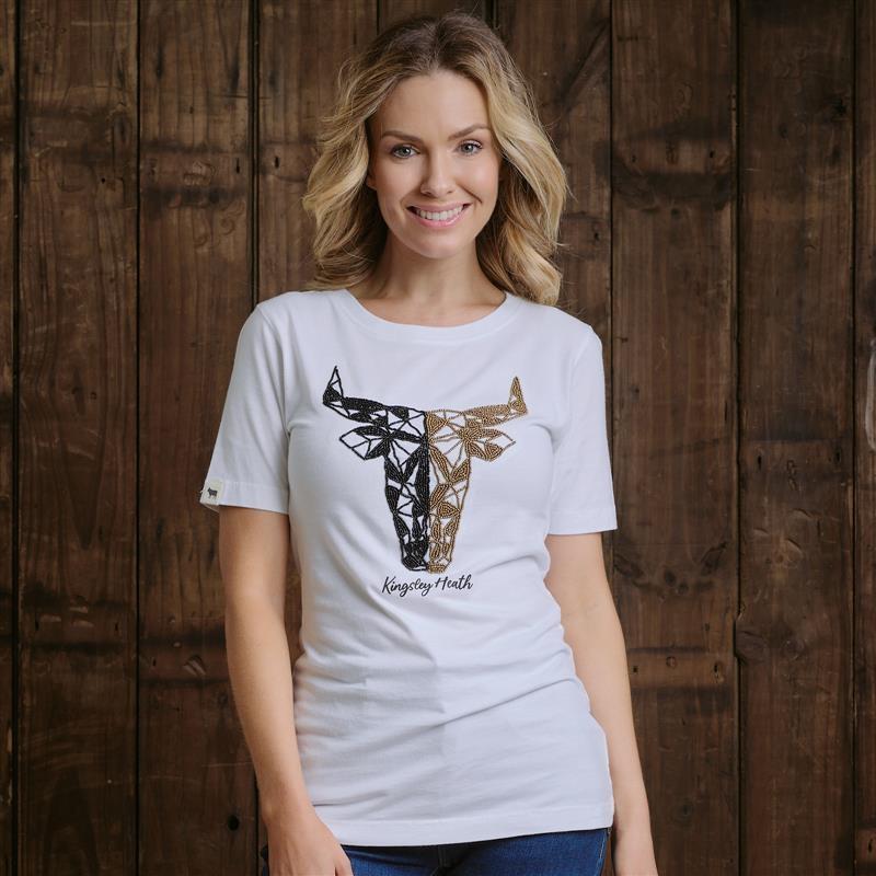 Kingsley Two Tone Beaded Skull Tee  - Pelican