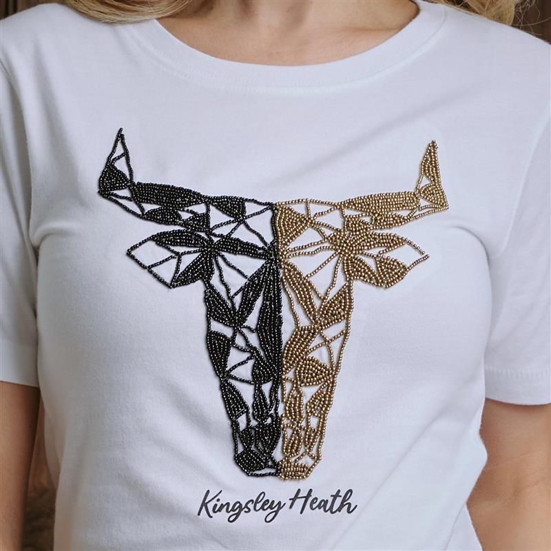 Kingsley Two Tone Beaded Skull Tee  - Pelican