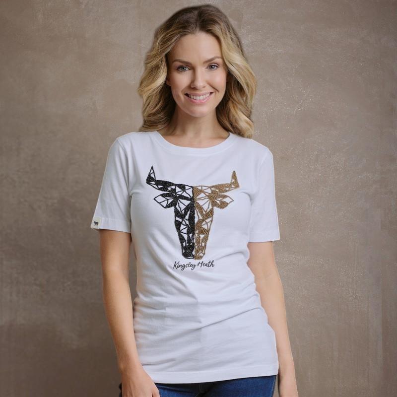 Kingsley Two Tone Beaded Skull Tee - Pelican