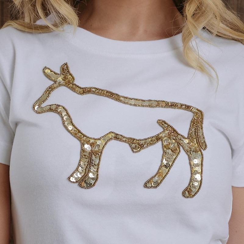 Kingsley Outline Nguni Gold Sequence Slim Crew Tee  - Pelican