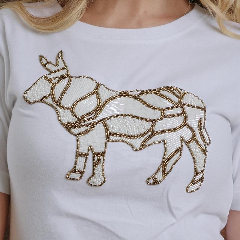 Kingsley Pearl Shell Infill Nguni Regular Crew Tee - Pelican