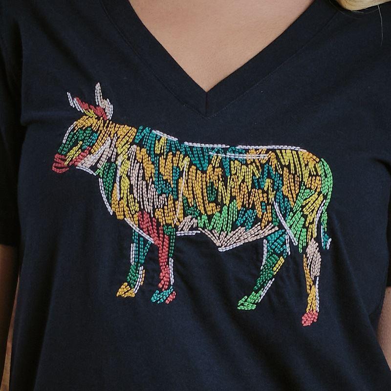 Kingsley Paint Embroidery Nguni Shabby Vee Tee  - Midnight