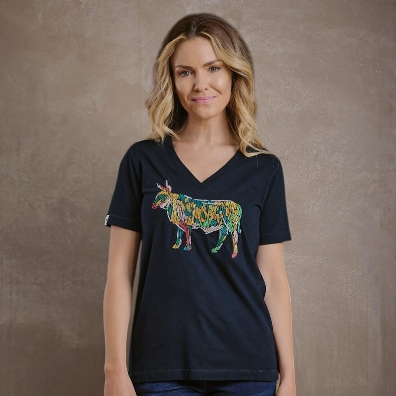 Kingsley Paint Embroidery Nguni Shabby Vee Tee  - Midnight