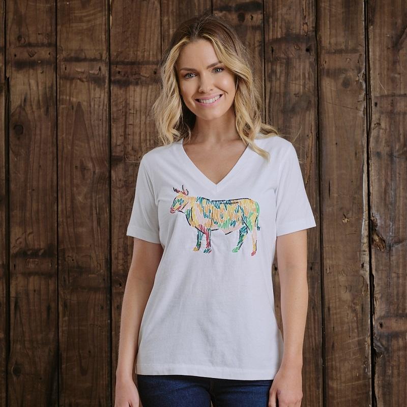 Kingsley Paint Embroidery Nguni Shabby Vee Tee - Pelican