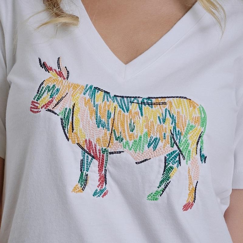 Kingsley Paint Embroidery Nguni Shabby Vee Tee - Pelican