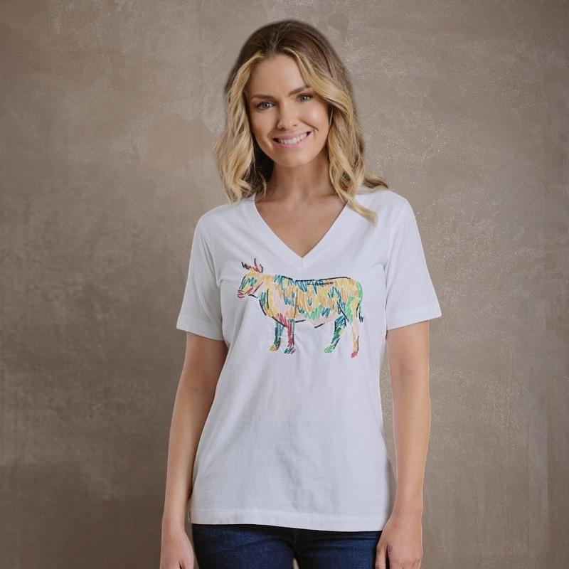 Kingsley Paint Embroidery Nguni Shabby Vee Tee  - Pelican