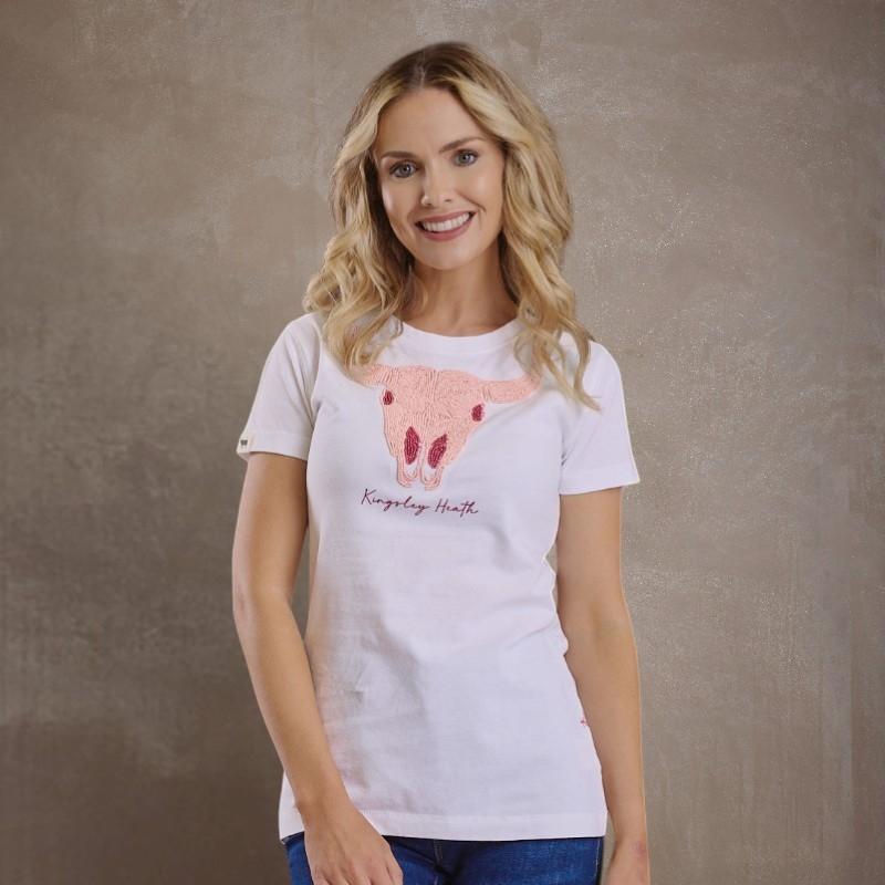 Kingsley Colourful Bead Skull Slim Crew Tee  - Pelican