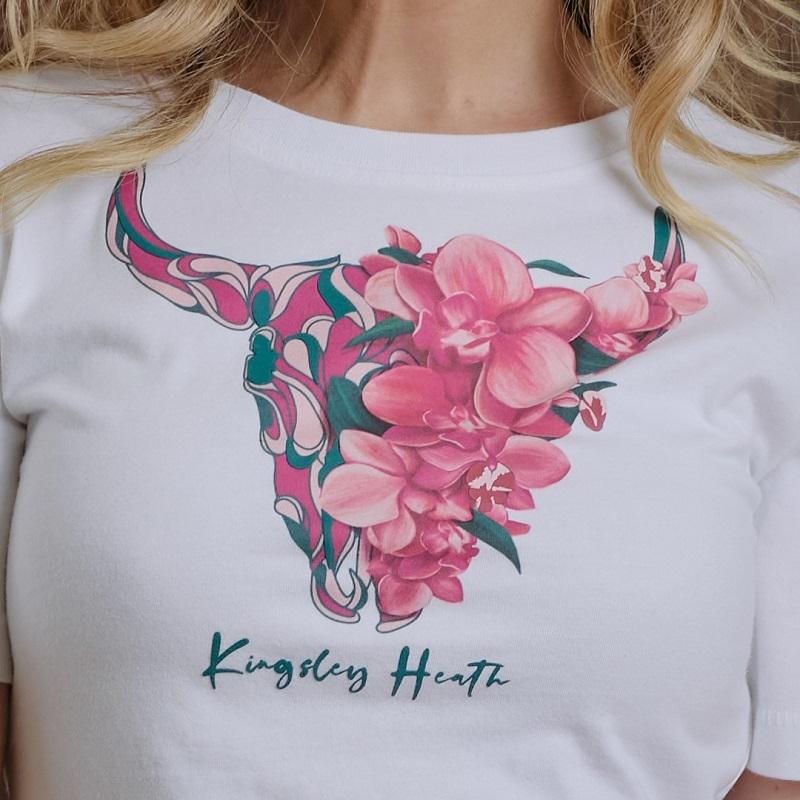 Kingsley Floral 50 Orchids Skull Regular Crew Tee - Pelican