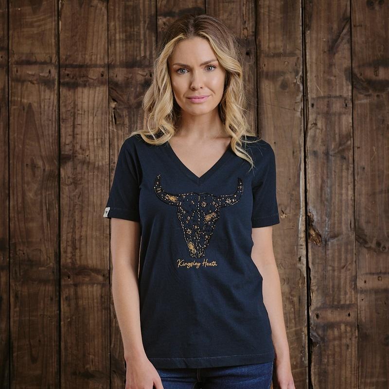 Kingsley Shooting Star Skull Shabby Vee Tee - Midnight