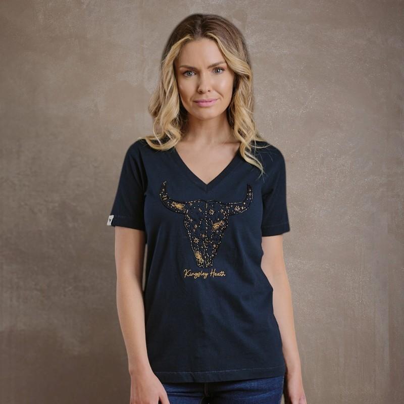 Kingsley Shooting Star Skull Shabby Vee Tee  - Midnight