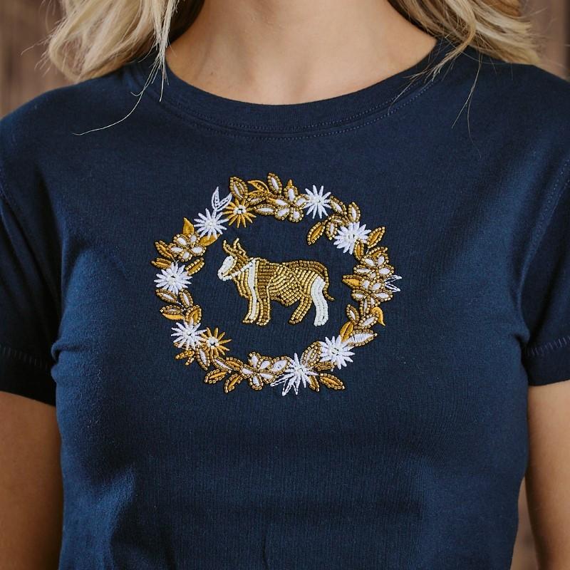 Midi Nguni Wreath Slim Crew Tee - Midnight