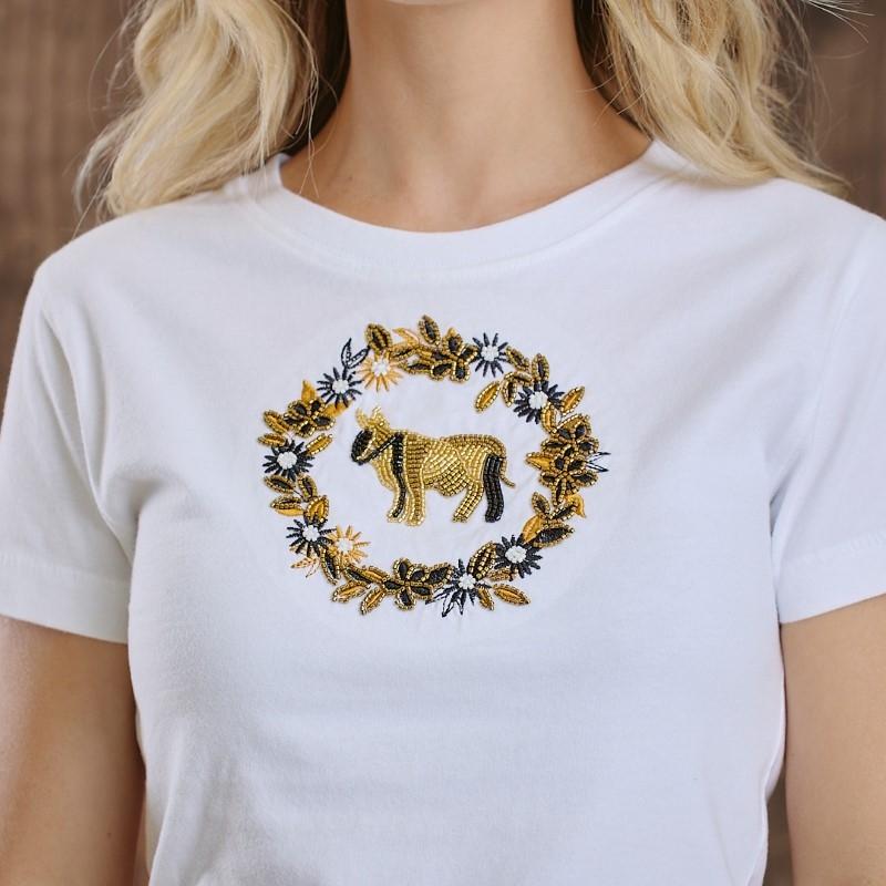 Midi Nguni Wreath Slim Crew Tee - Pelican