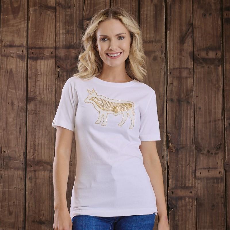 Beaded Applique Nguni Regular Crew Tee - Pelican