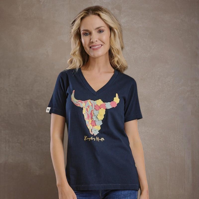 Petal Skull Shabby Vee Tee - Midnight