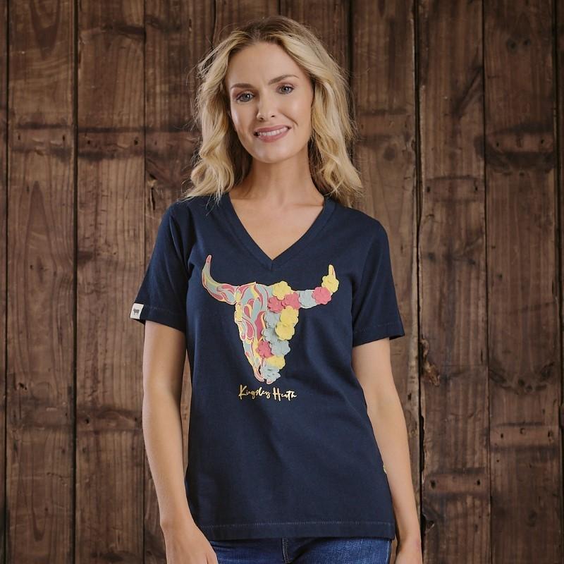 Petal Skull Shabby Vee Tee - Midnight