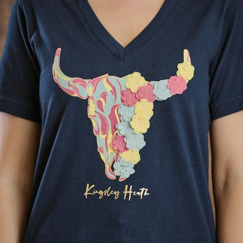 Petal Skull Shabby Vee Tee - Midnight