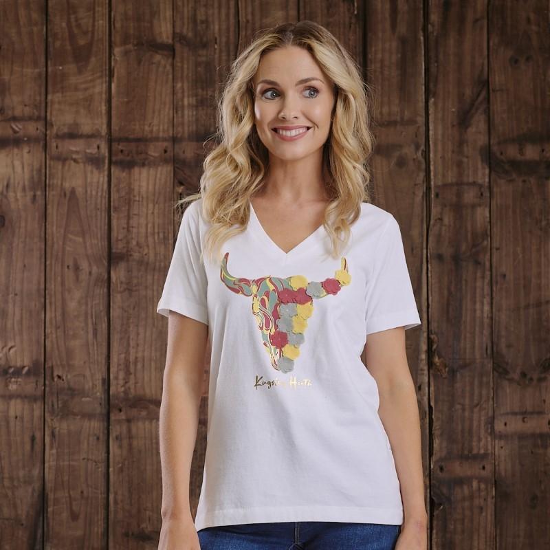 Petal Skull Shabby Vee Tee - Pelican