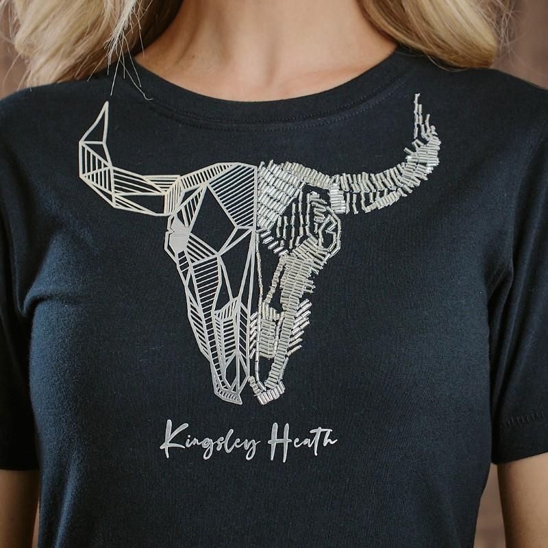 Half and Half Beaded Skull Regular Crew Tee - Mamba