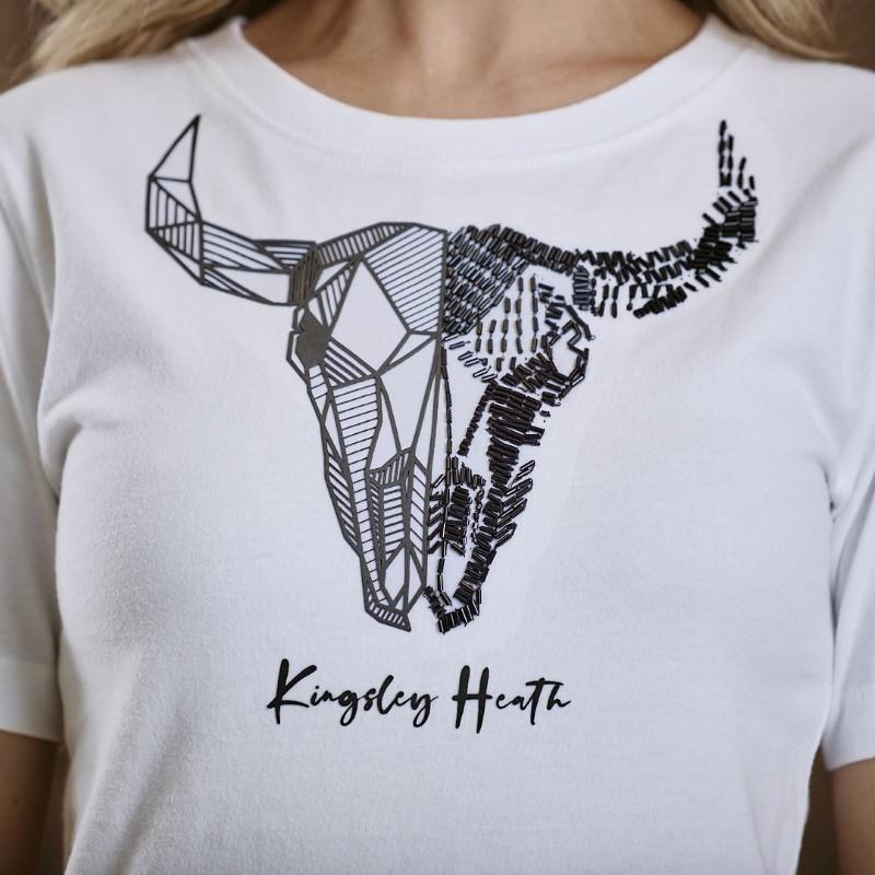Half and Half Beaded Skull Regular Crew Tee - Pelican