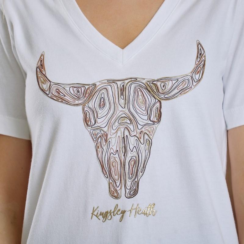 Concentric Cross Section Foil Skull Shabby Vee Tee - Pelican