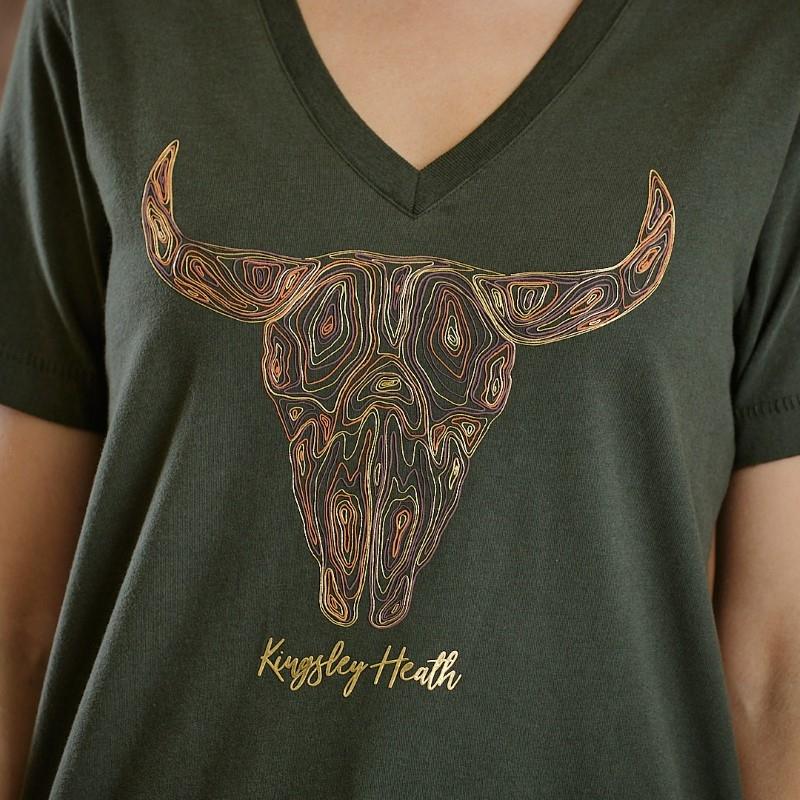 Concentric Cross Section Foil Skull Shabby Vee Tee - Fatigue