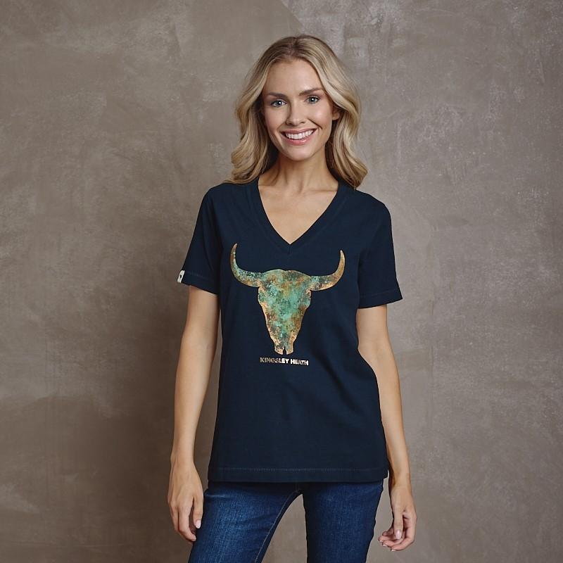 Petina Skull Shabby Vee Tee - Midnight