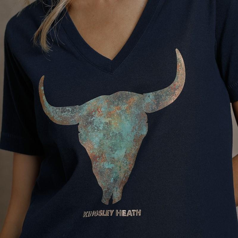 Petina Skull Shabby Vee Tee - Midnight