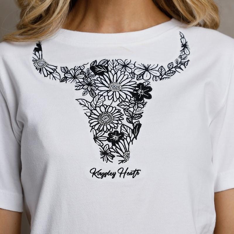 Floral Applique Regular Crew Tee - Pelican