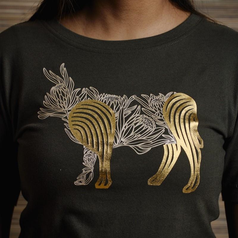 Botanical Line Art Nguni Crew Tee - Fatigue