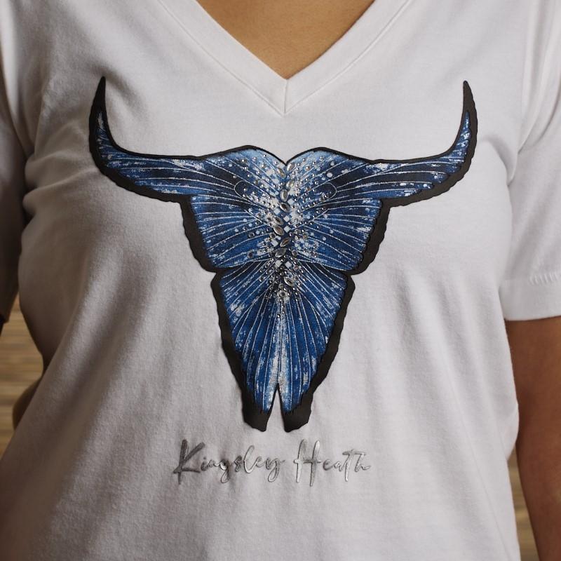 Butterfly Skull Shabby Vee Tee - Pelican