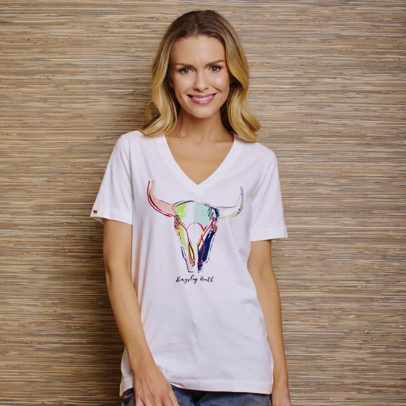 Abstract Skull Shabby Vee Tee - Pelican