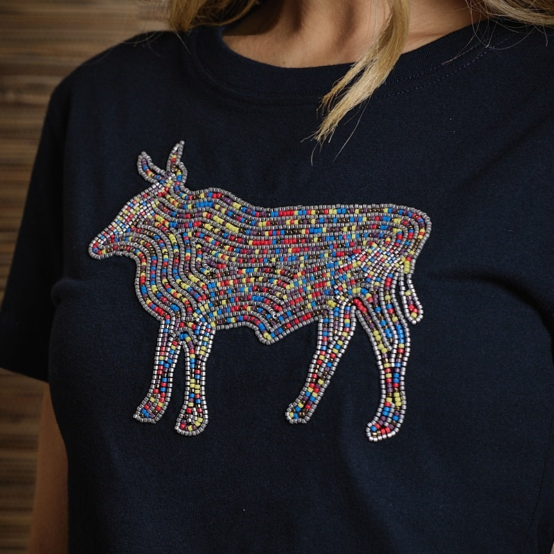 Zulu Beaded Nguni Crew Tee - Midnight