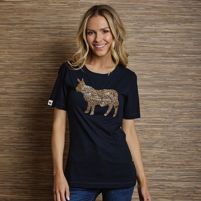 Fields of Gold Nguni Crew Tee - Midnight