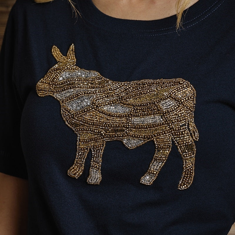 Fields of Gold Nguni Crew Tee - Midnight