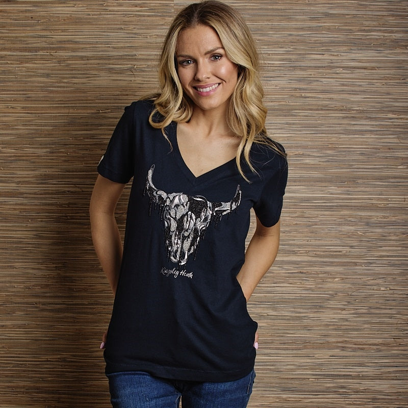 Fold Drip Skull Vee Tee - Midnight