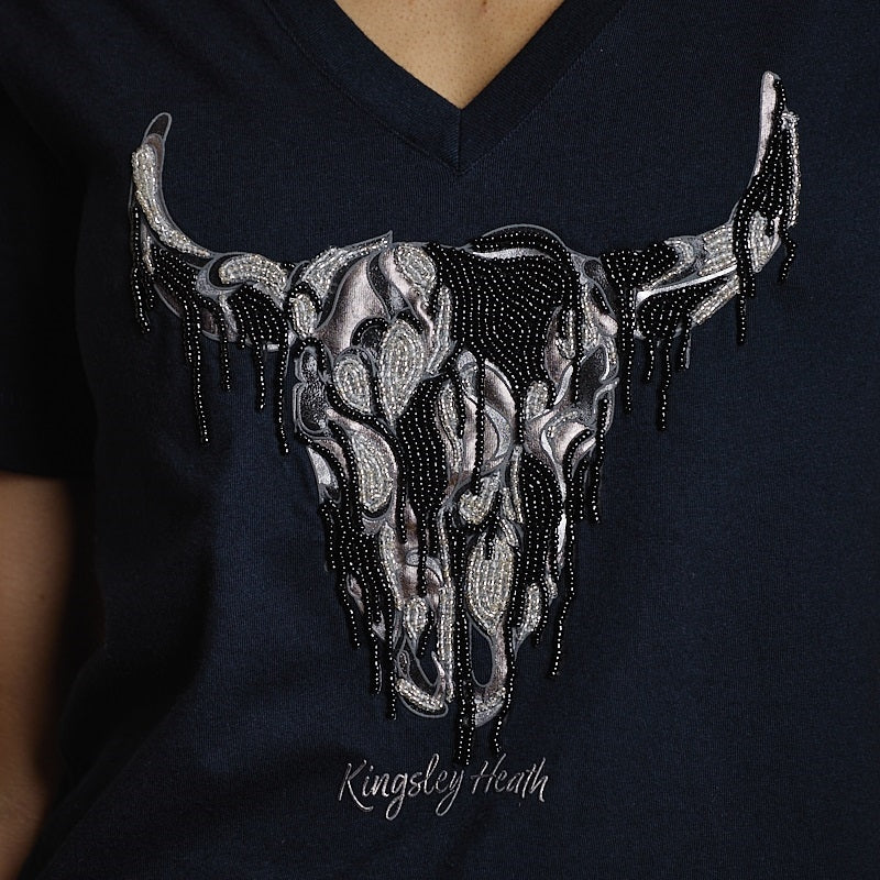 Fold Drip Skull Vee Tee - Midnight