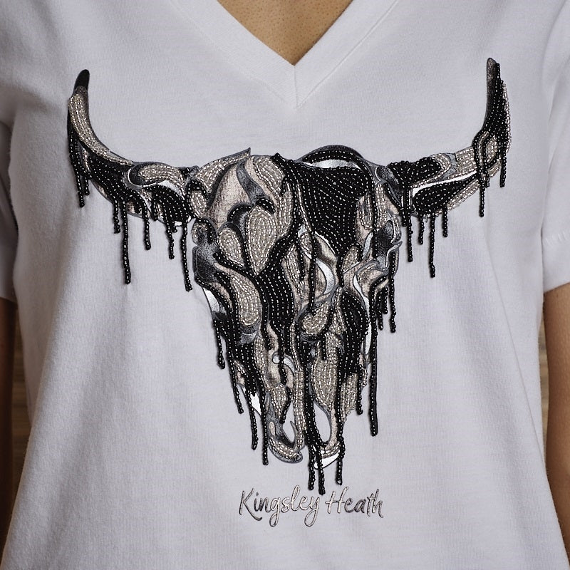 Fold Drip Skull Vee Tee - Pelican
