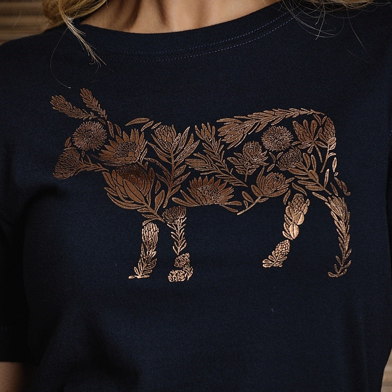 Protea Foil Nguni Infill Crew Tee  - Midnight