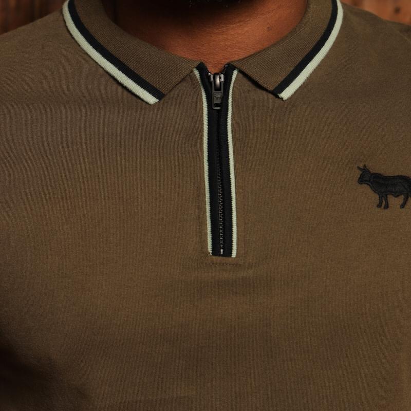 Kingsley Tipped Quarter Zip Sjcpn Polo - Fatigue