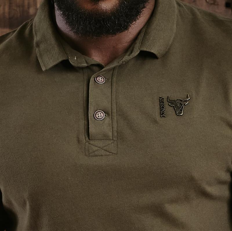 Kingsley Geo Nguni Metal Badge Regular Polo - Fatigue